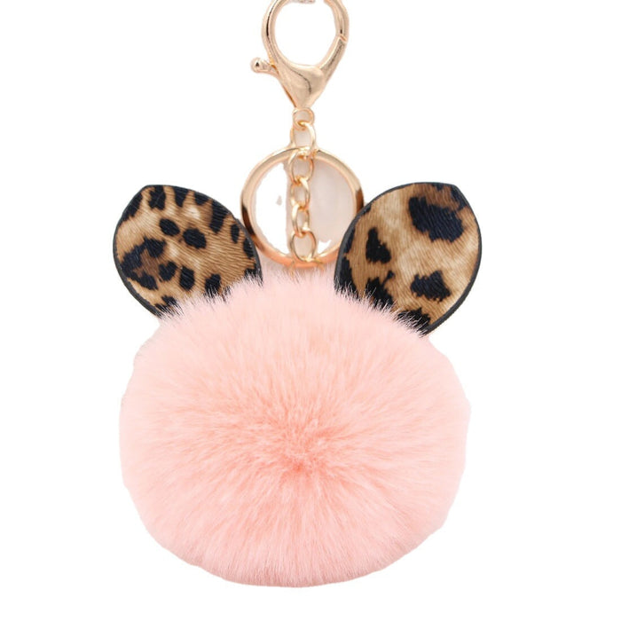 Wholesale Leopard Print Rabbit Ears Imitation Rex Rabbit Fur Ball Pom Pom Keychain JDC-KC-Zuge007 Keychains 祖格 Wholesale Jewelry JoyasDeChina Joyas De China