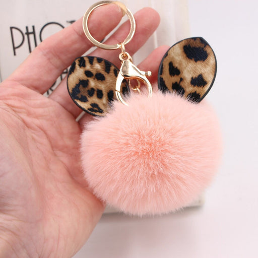 Wholesale Leopard Print Rabbit Ears Imitation Rex Rabbit Fur Ball Pom Pom Keychain JDC-KC-Zuge007 Keychains 祖格 Wholesale Jewelry JoyasDeChina Joyas De China