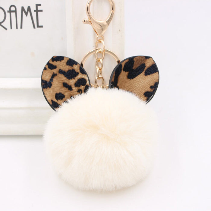 Wholesale Leopard Print Rabbit Ears Imitation Rex Rabbit Fur Ball Pom Pom Keychain JDC-KC-Zuge007 Keychains 祖格 beige / Wholesale Jewelry JoyasDeChina Joyas De China