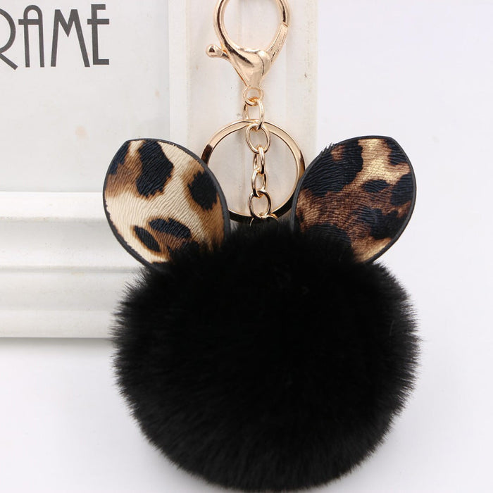 Wholesale Leopard Print Rabbit Ears Imitation Rex Rabbit Fur Ball Pom Pom Keychain JDC-KC-Zuge007 Keychains 祖格 black / Wholesale Jewelry JoyasDeChina Joyas De China