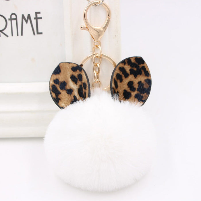 Wholesale Leopard Print Rabbit Ears Imitation Rex Rabbit Fur Ball Pom Pom Keychain JDC-KC-Zuge007 Keychains 祖格 white / Wholesale Jewelry JoyasDeChina Joyas De China