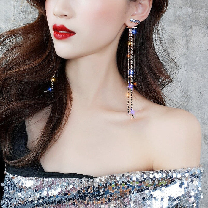 Wholesale long black tassel earrings JDC-ES-Sideng029 Earrings 思登 Wholesale Jewelry JoyasDeChina Joyas De China