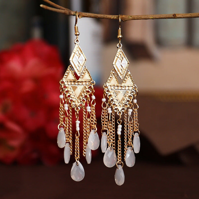 Wholesale Long Rice Bead Metal Chain Earrings JDC-ES-Daiq012 Earrings 黛茜 Wholesale Jewelry JoyasDeChina Joyas De China