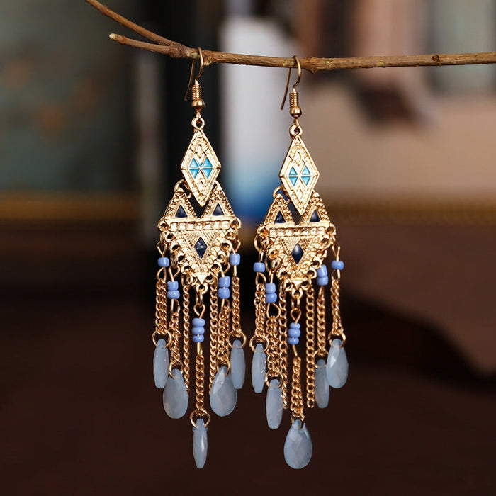 Wholesale Long Rice Bead Metal Chain Earrings JDC-ES-Daiq012 Earrings 黛茜 Wholesale Jewelry JoyasDeChina Joyas De China