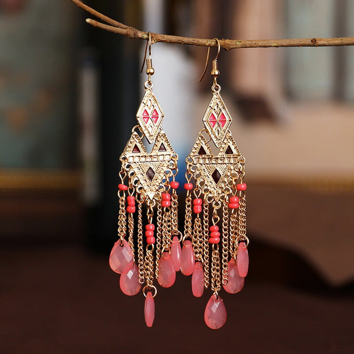 Wholesale Long Rice Bead Metal Chain Earrings JDC-ES-Daiq012 Earrings 黛茜 Wholesale Jewelry JoyasDeChina Joyas De China