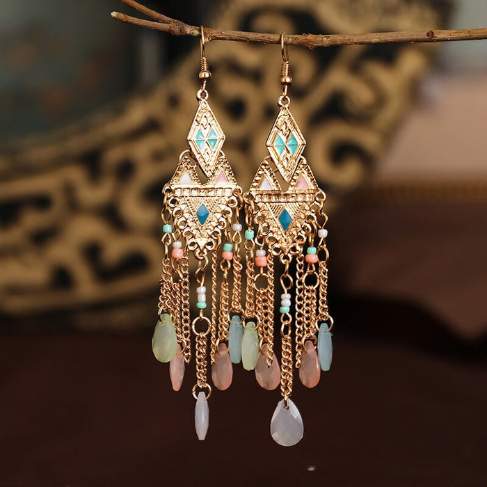 Wholesale Long Rice Bead Metal Chain Earrings JDC-ES-Daiq012 Earrings 黛茜 E1823-2 color Wholesale Jewelry JoyasDeChina Joyas De China