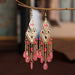 Wholesale Long Rice Bead Metal Chain Earrings JDC-ES-Daiq012 Earrings 黛茜 E1823-5 pink Wholesale Jewelry JoyasDeChina Joyas De China