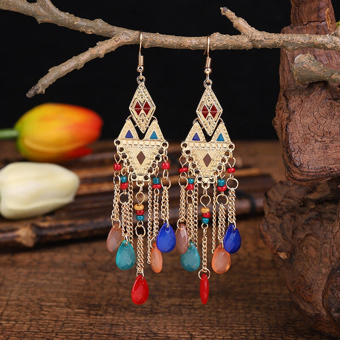 Wholesale Long Rice Bead Metal Chain Earrings JDC-ES-Daiq012 Earrings 黛茜 E1823-7 Wholesale Jewelry JoyasDeChina Joyas De China