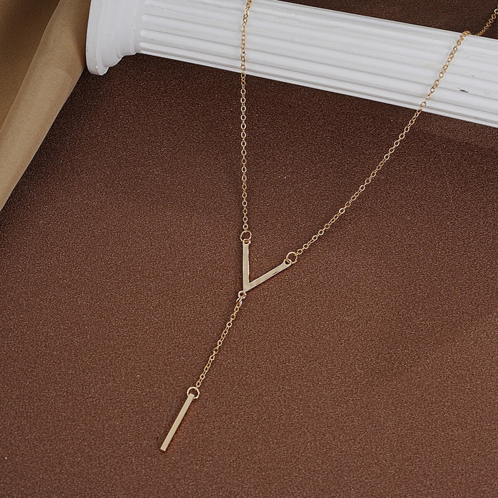 Wholesale long women's necklace elegant sweater chain V-shaped long pendant titanium steel necklace for women Necklaces JoyasDeChina Wholesale Jewelry JoyasDeChina Joyas De China