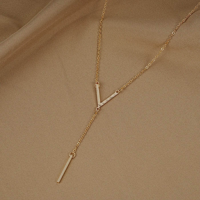 Wholesale long women's necklace elegant sweater chain V-shaped long pendant titanium steel necklace for women Necklaces JoyasDeChina Wholesale Jewelry JoyasDeChina Joyas De China