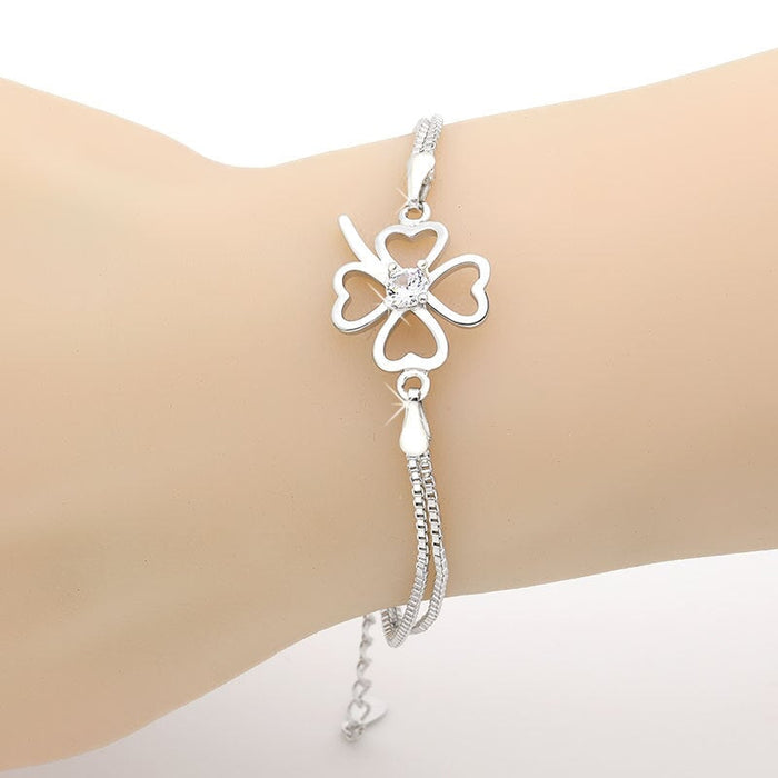 Wholesale lucky four leaf clover copper silver plated bracelet JDC-BT-Ffei004 Bracelet 菲菲 Wholesale Jewelry JoyasDeChina Joyas De China