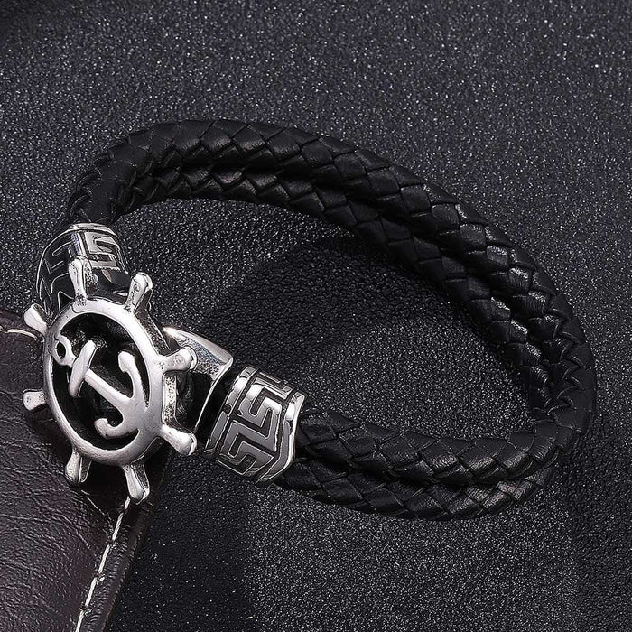 Wholesale Men's Leather Anchor Stainless Steel Bracelet JDC-BT-RShen034 Bracelet 日盛 165mm Wholesale Jewelry JoyasDeChina Joyas De China