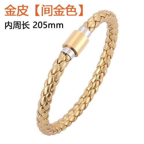 Wholesale Men's Leather Braided Stainless Steel Bracelet JDC-BT-RShen014 Bracelet 日盛 Wholesale Jewelry JoyasDeChina Joyas De China