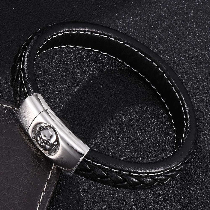 Wholesale Men's Leather Buddha Head Stainless Steel Bracelet JDC-BT-RShen006 Bracelet 日盛 165mm Wholesale Jewelry JoyasDeChina Joyas De China