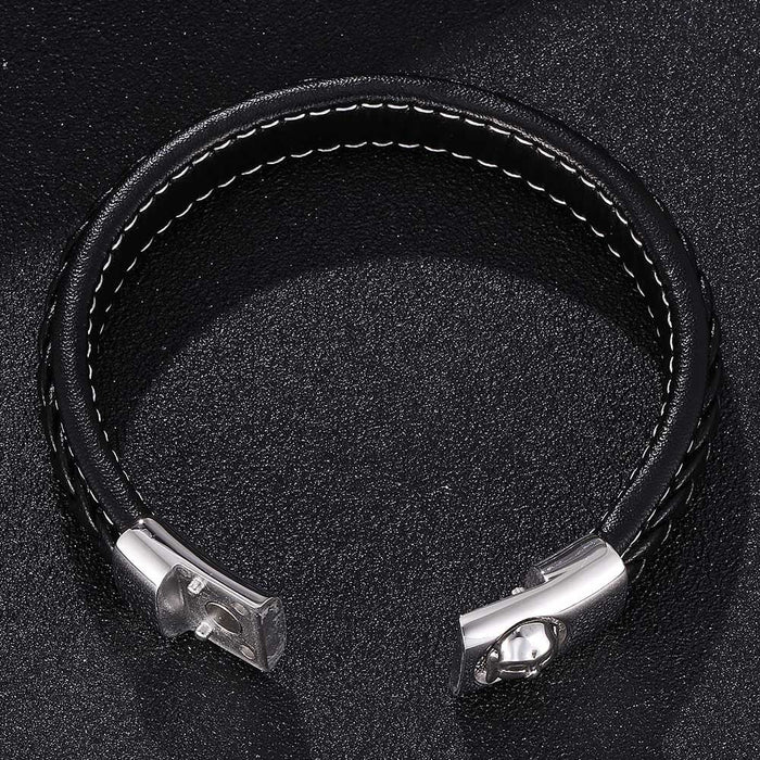 Wholesale Men's Leather Buddha Head Stainless Steel Bracelet JDC-BT-RShen006 Bracelet 日盛 Wholesale Jewelry JoyasDeChina Joyas De China