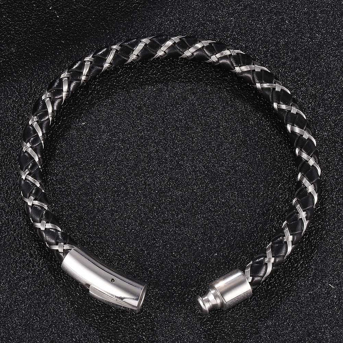 Wholesale Men's Leather Cord Stainless Steel Bracelet JDC-BT-RShen036 Bracelet 日盛 Wholesale Jewelry JoyasDeChina Joyas De China