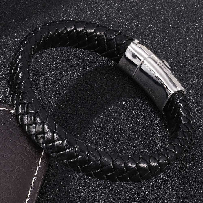 Wholesale Men's Leather Gossip Magnet Buckle Stainless Steel Bracelet JDC-BT-RShen019 Bracelet 日盛 165mm Wholesale Jewelry JoyasDeChina Joyas De China