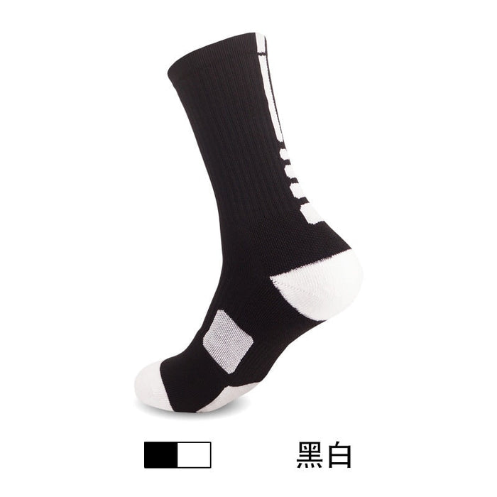 Wholesale Men's Sweat Absorbent Breathable Polyester Mid-Length Basketball Socks JDC-SK-LingTu011 Sock 领途 Adult black white pattern Wholesale Jewelry JoyasDeChina Joyas De China