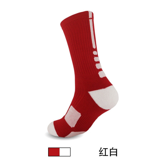 Wholesale Men's Sweat Absorbent Breathable Polyester Mid-Length Basketball Socks JDC-SK-LingTu011 Sock 领途 Adult red and white stripes Wholesale Jewelry JoyasDeChina Joyas De China