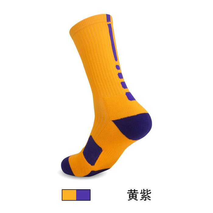 Wholesale Men's Sweat Absorbent Breathable Polyester Mid-Length Basketball Socks JDC-SK-LingTu011 Sock 领途 Adult yellow purple pattern Wholesale Jewelry JoyasDeChina Joyas De China