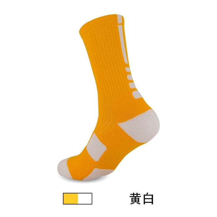 Wholesale Men's Sweat Absorbent Breathable Polyester Mid-Length Basketball Socks JDC-SK-LingTu011 Sock 领途 Adult Yellow White Stripes Wholesale Jewelry JoyasDeChina Joyas De China