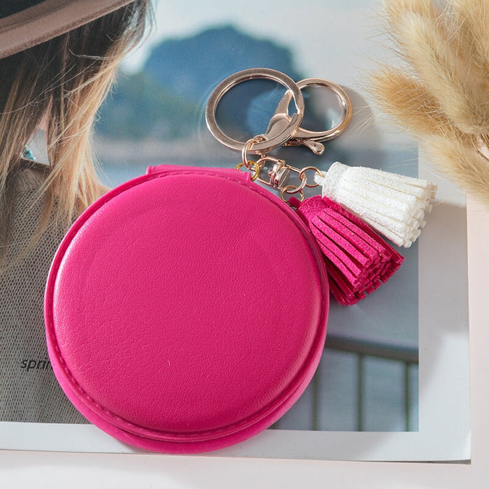 Wholesale Mini Round PU Leather Small Mirror Tassel Makeup Mirror Keychain MOQ≥2 JDC-KC-BenX001 Keychains 本勋 Wholesale Jewelry JoyasDeChina Joyas De China