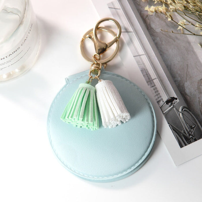 Wholesale Mini Round PU Leather Small Mirror Tassel Makeup Mirror Keychain MOQ≥2 JDC-KC-BenX001 Keychains 本勋 Wholesale Jewelry JoyasDeChina Joyas De China