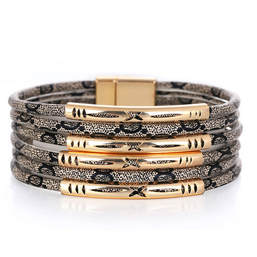 Wholesale Multilayer Leather Magnet Buckle Boho Bracelet JDC-BT-DHJ003 Bracelet 邓会君 Wholesale Jewelry JoyasDeChina Joyas De China