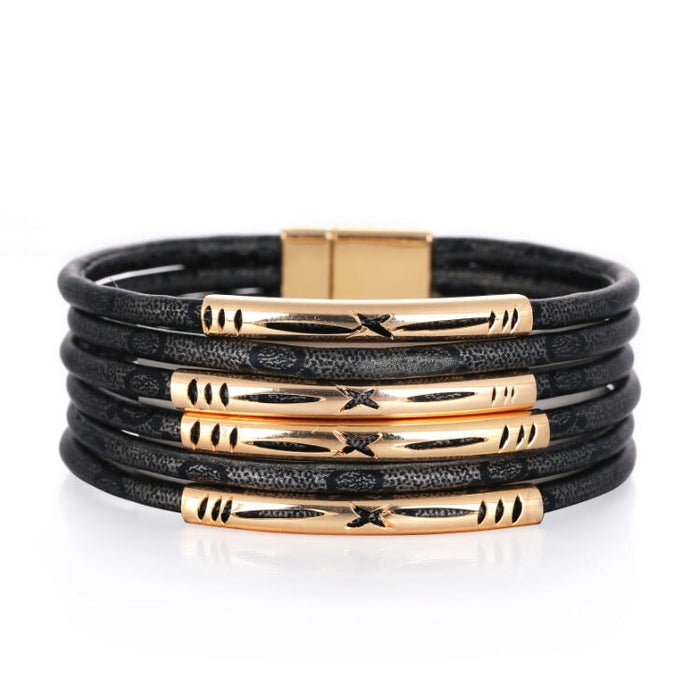 Wholesale Multilayer Leather Magnet Buckle Boho Bracelet JDC-BT-DHJ003 Bracelet 邓会君 Wholesale Jewelry JoyasDeChina Joyas De China