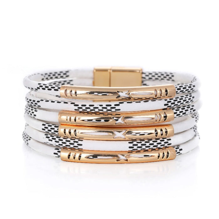 Wholesale Multilayer Leather Magnet Buckle Boho Bracelet JDC-BT-DHJ003 Bracelet 邓会君 SZ00256-2 Wholesale Jewelry JoyasDeChina Joyas De China