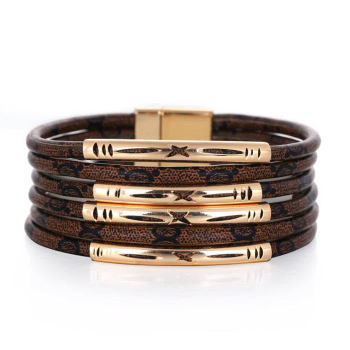 Wholesale Multilayer Leather Magnet Buckle Boho Bracelet JDC-BT-DHJ003 Bracelet 邓会君 SZ00256-4 Wholesale Jewelry JoyasDeChina Joyas De China