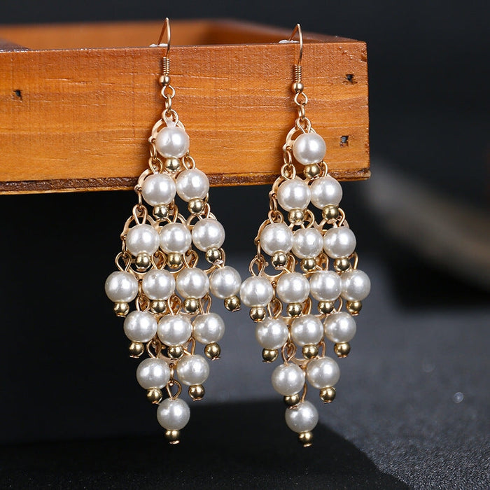 Wholesale Multilayer Pearl Metal Earrings JDC-ES-Daiq005 Earrings 黛茜 E1813-3 white Wholesale Jewelry JoyasDeChina Joyas De China