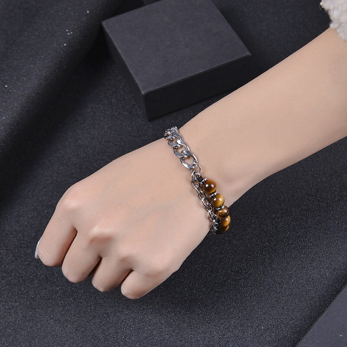 Wholesale Natural Stone Tiger Eye Stainless Steel Bracelet JDC-BT-DuoY001 多赢 Wholesale Jewelry JoyasDeChina Joyas De China