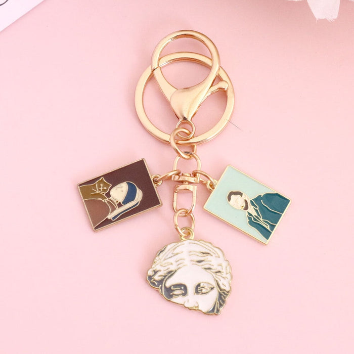 Wholesale Oil Painting Series Alloy Star Keychain Cartoon Cat Sunflower Hanging Buckle Bag Pendant Keychains JoyasDeChina sculpture Wholesale Jewelry JoyasDeChina Joyas De China