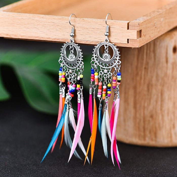 Wholesale Openwork Feather Alloy Rice Beads Tassel Boho Earrings JDC-ES-Daiq006 Earrings 黛茜 DC1451-2 Wholesale Jewelry JoyasDeChina Joyas De China