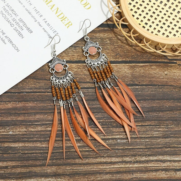 Wholesale Openwork Feather Alloy Rice Beads Tassel Boho Earrings JDC-ES-Daiq006 Earrings 黛茜 DC1513-6 Wholesale Jewelry JoyasDeChina Joyas De China