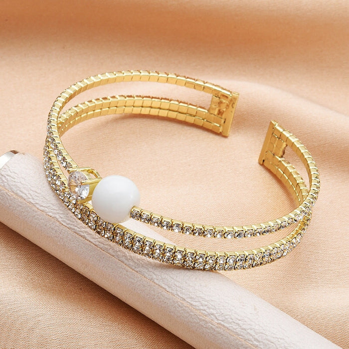 Wholesale pearl cold wind alloy bracelet JDC-BT-Jiaow002 Bracelet 娇婉 Double-layer full drill Wholesale Jewelry JoyasDeChina Joyas De China