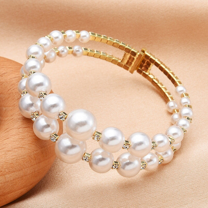 Wholesale pearl cold wind alloy bracelet JDC-BT-Jiaow002 Bracelet 娇婉 Double pearl Wholesale Jewelry JoyasDeChina Joyas De China