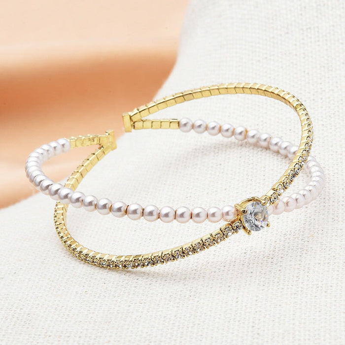 Wholesale pearl cold wind alloy bracelet JDC-BT-Jiaow002 Bracelet 娇婉 Type x Wholesale Jewelry JoyasDeChina Joyas De China