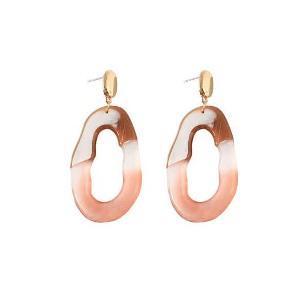 Wholesale Pink Geometric Oval Cutout Acrylic Patchwork Plate Earrings JDC-ES-Ruol007 Earrings 若龙 Wholesale Jewelry JoyasDeChina Joyas De China