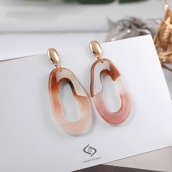 Wholesale Pink Geometric Oval Cutout Acrylic Patchwork Plate Earrings JDC-ES-Ruol007 Earrings 若龙 Wholesale Jewelry JoyasDeChina Joyas De China