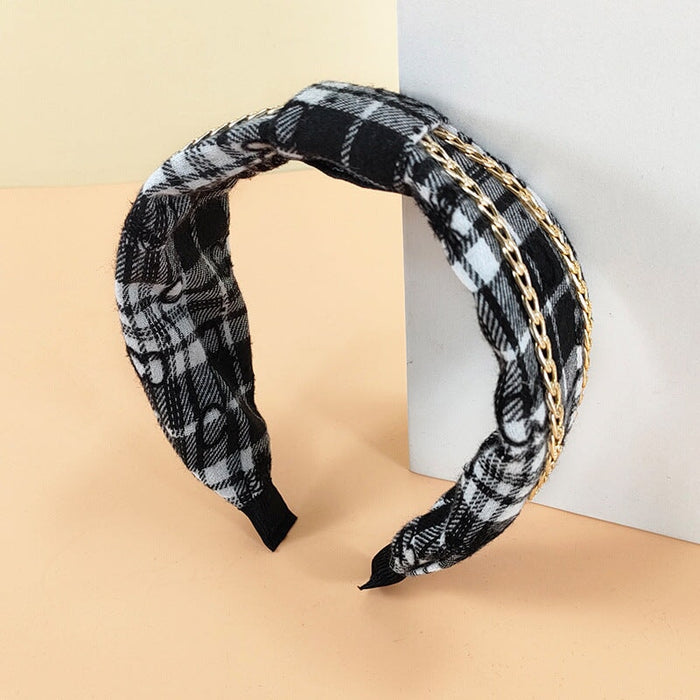 Wholesale Plaid Fabric Alloy Chain Headband (F)JDC-HD-O384 Headband 潮炫 Wholesale Jewelry JoyasDeChina Joyas De China