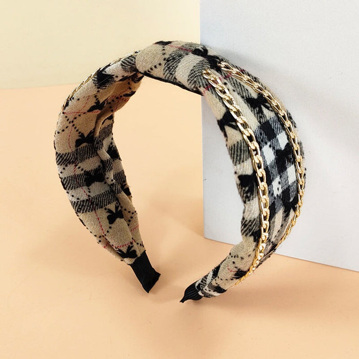 Wholesale Plaid Fabric Alloy Chain Headband (F)JDC-HD-O384 Headband 潮炫 Wholesale Jewelry JoyasDeChina Joyas De China