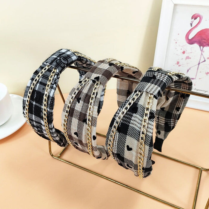 Wholesale Plaid Fabric Alloy Chain Headband (F)JDC-HD-O384 Headband 潮炫 Wholesale Jewelry JoyasDeChina Joyas De China