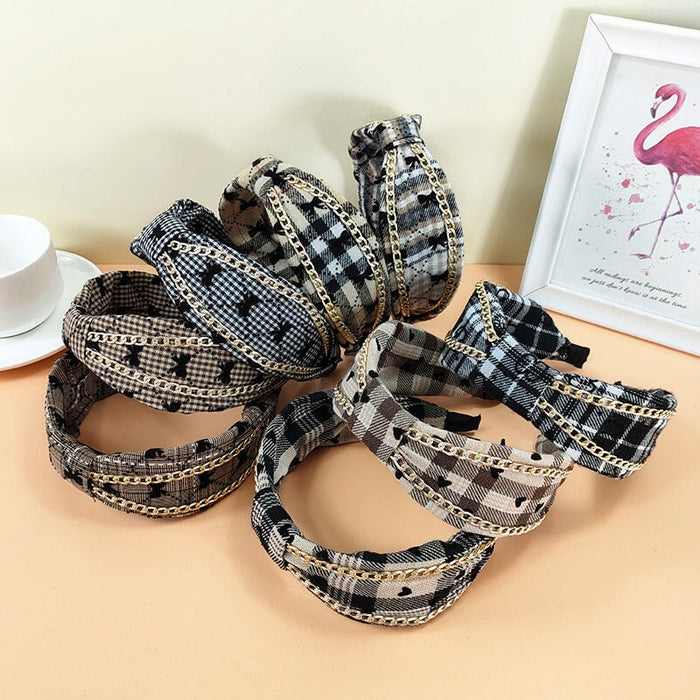 Wholesale Plaid Fabric Alloy Chain Headband (F)JDC-HD-O384 Headband 潮炫 Wholesale Jewelry JoyasDeChina Joyas De China