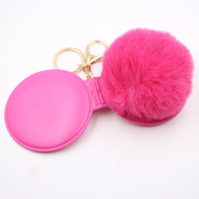 Wholesale Portable Mirror Hair Ball Pendant Alloy Imitation Hair Pom Pom Keychain JDC-KC-Zuge001 Keychains 祖格 Wholesale Jewelry JoyasDeChina Joyas De China