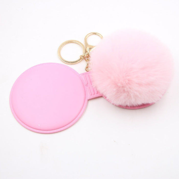 Wholesale Portable Mirror Hair Ball Pendant Alloy Imitation Hair Pom Pom Keychain JDC-KC-Zuge001 Keychains 祖格 light pink mirror keychain Wholesale Jewelry JoyasDeChina Joyas De China