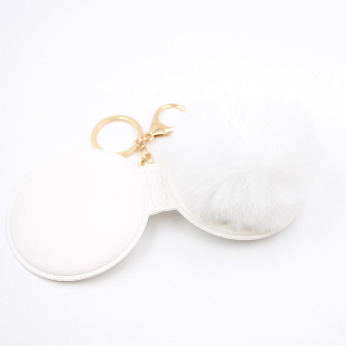 Wholesale Portable Mirror Hair Ball Pendant Alloy Imitation Hair Pom Pom Keychain JDC-KC-Zuge001 Keychains 祖格 white mirror keychain Wholesale Jewelry JoyasDeChina Joyas De China