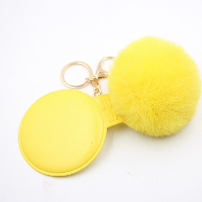 Wholesale Portable Mirror Hair Ball Pendant Alloy Imitation Hair Pom Pom Keychain JDC-KC-Zuge001 Keychains 祖格 yellow mirror keychain Wholesale Jewelry JoyasDeChina Joyas De China