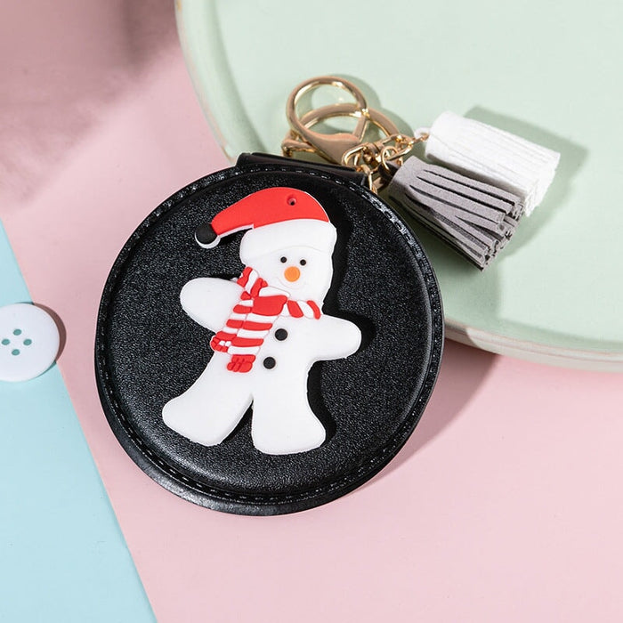 Wholesale PU Leather Small Mirror Snowman Christmas Tree Keychain MOQ≥2 JDC-KC-BenX004 Keychains 本勋 Wholesale Jewelry JoyasDeChina Joyas De China